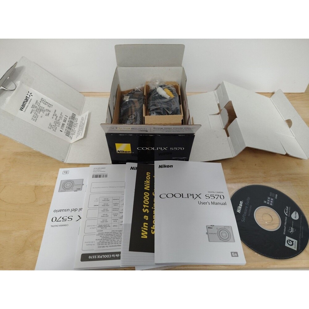 Nikon Coolpix S570 Charging Cord Software Suite AV Cord & Manual & Box Bundle